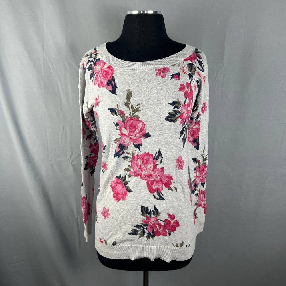 Arizona Pullover Sweater Womens Small Multicolor Floral Cotton Rib Trim Winter
